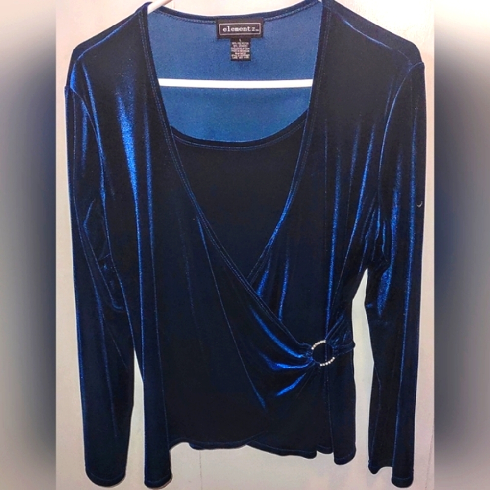 Velvet Teal Blue Faux Wrap Top